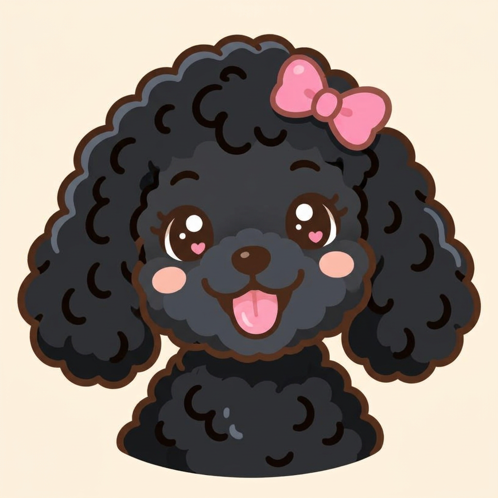Cartoon portrait of Kirby the poodle
